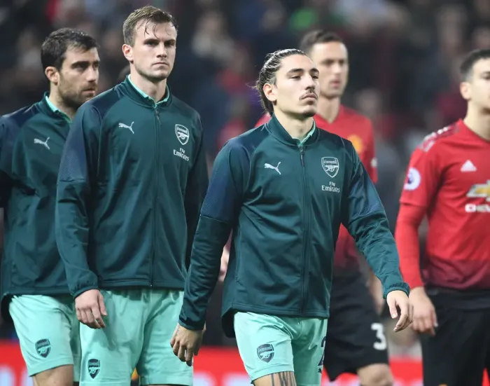Framed Print : Arsenal's Holding and Bellerin Before Manchester United Clash (2018-19)
