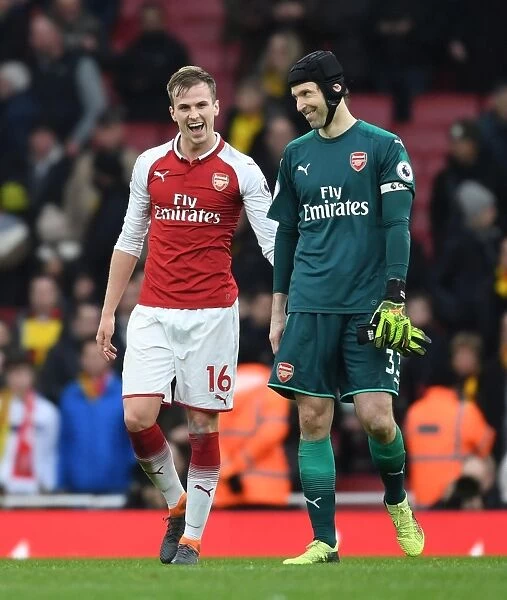 Arsenal's Holding and Cech: Celebrating Premier League Victory over Watford (2017-18)
