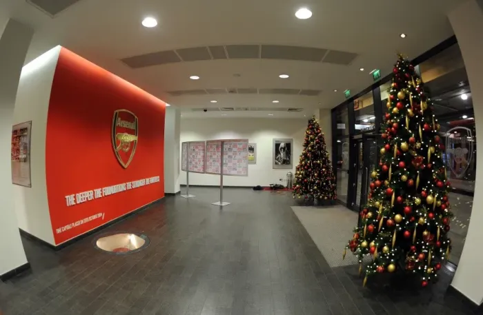 Framed Print : Arsenal's Holiday Spirit: Christmas Trees at Emirates Stadium (Arsenal v Hull City, 2013-14)