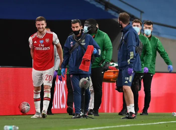 Framed Print : Arsenal's Injured Mustafi Exits FA Cup Semi-Final Against Manchester City Framed Print : Arsenal's Injured Mustafi Exits FA Cup Semi-Final Against Manchester City