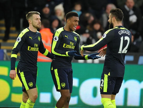 Arsenal's Iwobi, Ramsey, and Giroud Celebrate Goals Against Swansea City (January 2017)
