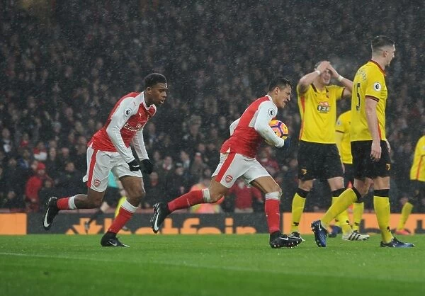 Arsenal's Iwobi and Sanchez Celebrate Goal Against Watford (2016-17)