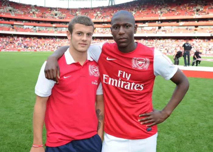 Framed Print : Arsenal's Jack Wilshere and Benik Afobe Clash with New York Red Bulls in 2011-12 Emirates Cup