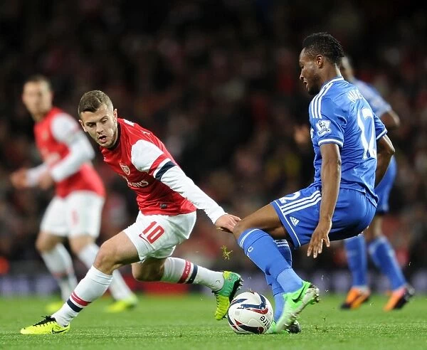 Arsenal's Jack Wilshere Closes Down Chelsea's John Mikel Obi - Capital One Cup 4th Round, 2013-14