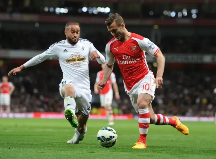 Framed Print : Arsenal's Jack Wilshere Concentrates Against Swansea City, Premier League 2014-2015