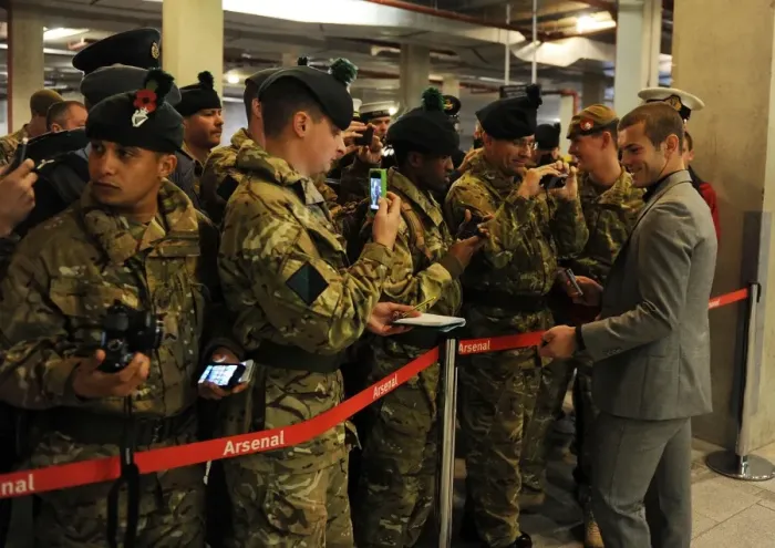 Framed Print : Arsenal's Jack Wilshere Honors Armed Forces Before Arsenal v Fulham Match (2012-13) Framed Print : Arsenal's Jack Wilshere Honors Armed Forces Before Arsenal v Fulham Match (2012-13)