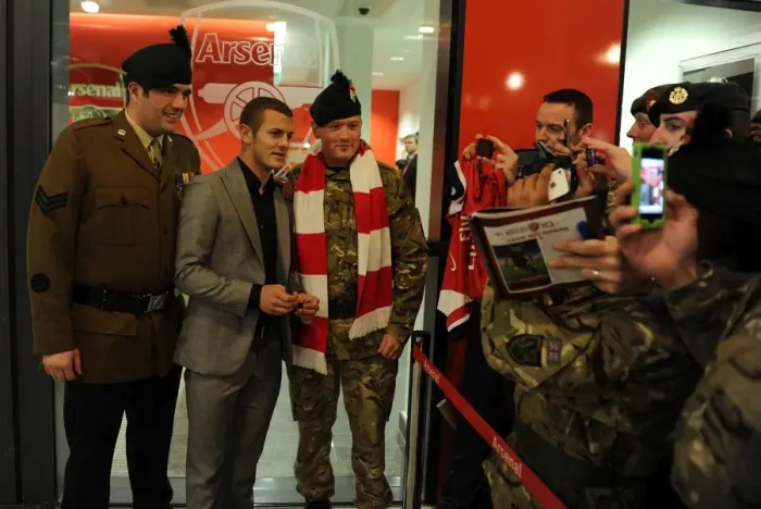 Framed Print : Arsenal's Jack Wilshere Pays Tribute to Armed Forces Before Arsenal vs. Fulham (2012-13)