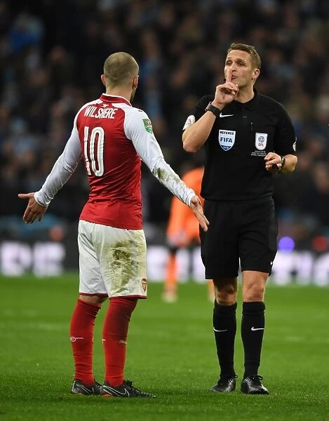 Arsenal's Jack Wilshere Protests to Referee Craig Pawson during Carabao Cup Final vs Manchester City