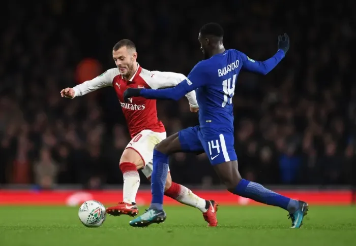 Framed Print : Arsenal's Jack Wilshere vs. Chelsea's Tiemoue Bakayoko: A Carabao Cup Semi-Final Battle Framed Print : Arsenal's Jack Wilshere vs. Chelsea's Tiemoue Bakayoko: A Carabao Cup Semi-Final Battle
