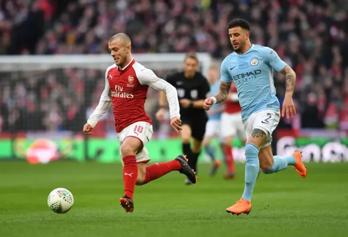 Framed Print : Arsenal's Jack Wilshere vs. Manchester City's Kyle Walker: A Carabao Cup Final Showdown Framed Print : Arsenal's Jack Wilshere vs. Manchester City's Kyle Walker: A Carabao Cup Final Showdown