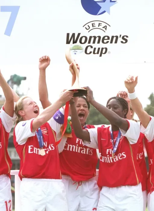 Framed Print : Arsenal's Jayne Ludlow and Anita Asante Celebrate UEFA Cup Victory