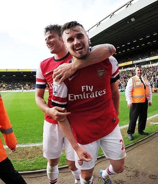 Arsenal's Jenkinson and Giroud Celebrate Goal Against Norwich City (May 2014)
