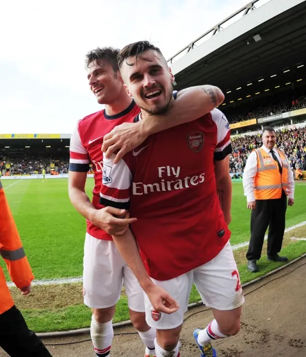Framed Print : Arsenal's Jenkinson and Giroud Celebrate Goal Against Norwich City (May 2014) Framed Print : Arsenal's Jenkinson and Giroud Celebrate Goal Against Norwich City (May 2014)