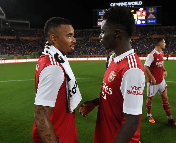 Arsenal's Jesus and Saka Celebrate after Florida Cup Match against Chelsea
