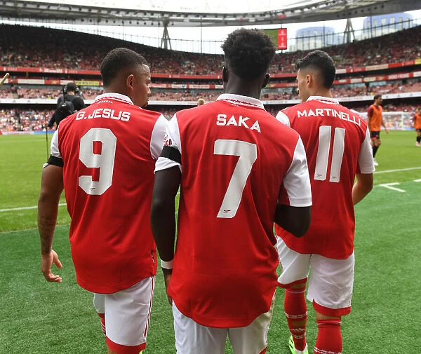 Arsenal's Jesus, Saka, and Martinelli in Action: Arsenal vs Sevilla, Emirates Cup 2022