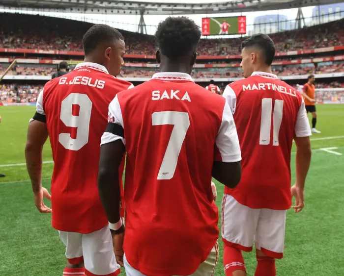 Framed Print : Arsenal's Jesus, Saka, and Martinelli in Action: Emirates Cup 2022