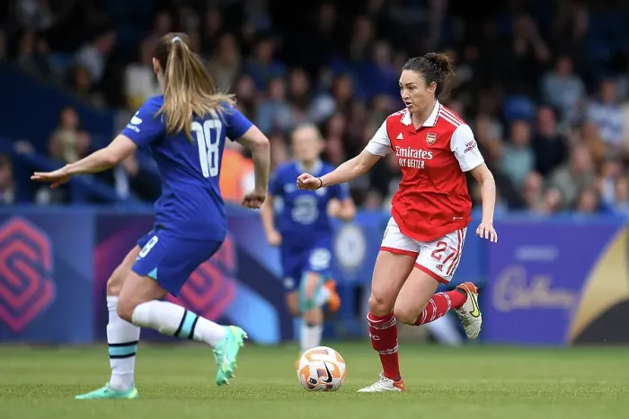 Framed Print : Arsenal's Jodie Taylor Scores Past Chelsea in FA Women's Super League Clash