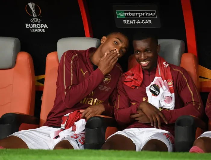 Framed Print : Arsenal's Joe Willock and Eddie Nketiah Before UEFA Europa League Final Against Chelsea, Baku 2019