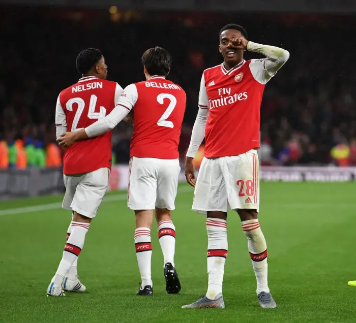 Framed Print : Arsenal's Joe Willock Scores Third Goal in Carabao Cup Victory over Nottingham Forest