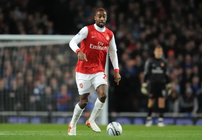 Framed Print : Arsenal's Johan Djourou Celebrates in Emirates Stadium after Securing a 3-0 Win over Ipswich Town in the Carling Cup Semi-Final Second Leg