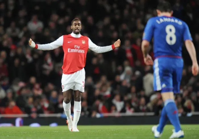 Framed Print : Arsenal's Johan Djourou Celebrates Goal Against Chelsea in Barclays Premier League Match at Emirates Stadium (December 27, 2010)