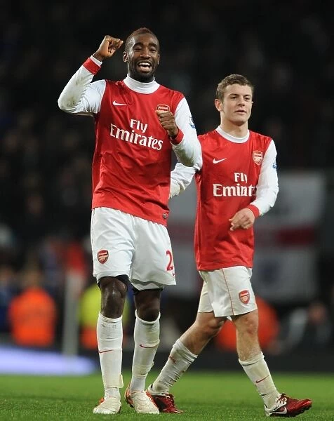 Arsenal's Johan Djourou and Jack Wilshere Celebrate 3:0 Win Over Ipswich Town in Carling Cup Semi-Final