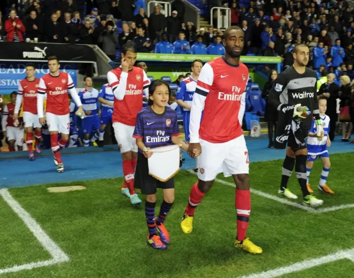 Framed Print : Arsenal's Johan Djourou and Mascot Before Capital One Cup Match vs. Reading