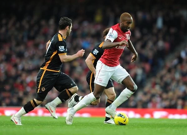 Arsenal's Johan Djourou Outruns Matt Jarvis in Arsenal vs. Wolverhampton Wanderers, Premier League 2011-2012
