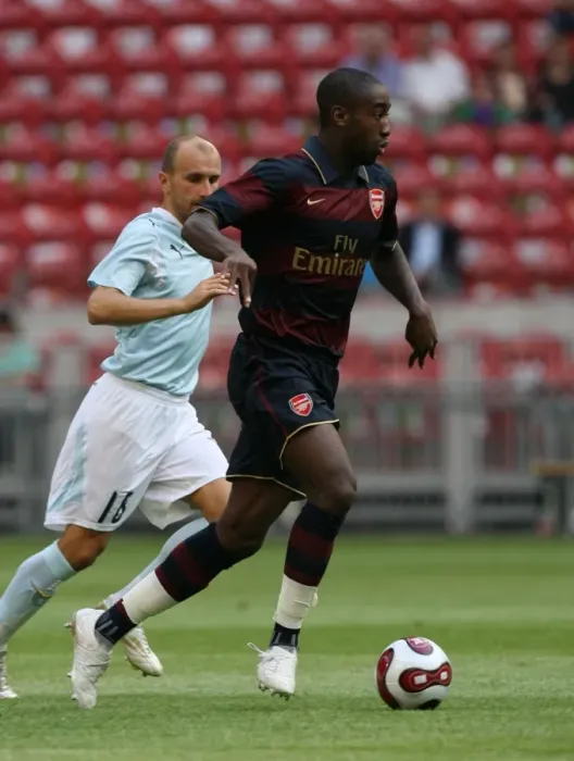 Framed Print : Arsenal's Johan Djourou Scores Against Lazio at Amsterdam Tournament: Arsenal 2-1 Framed Print : Arsenal's Johan Djourou Scores Against Lazio at Amsterdam Tournament: Arsenal 2-1