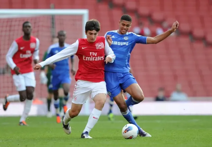 Framed Print : Arsenal's Jon Toral vs. Chelsea's Ruben Loftus-Cheek: A Rivalry Begins at Arsenal U18 1:0 Chelsea U18 (2011)