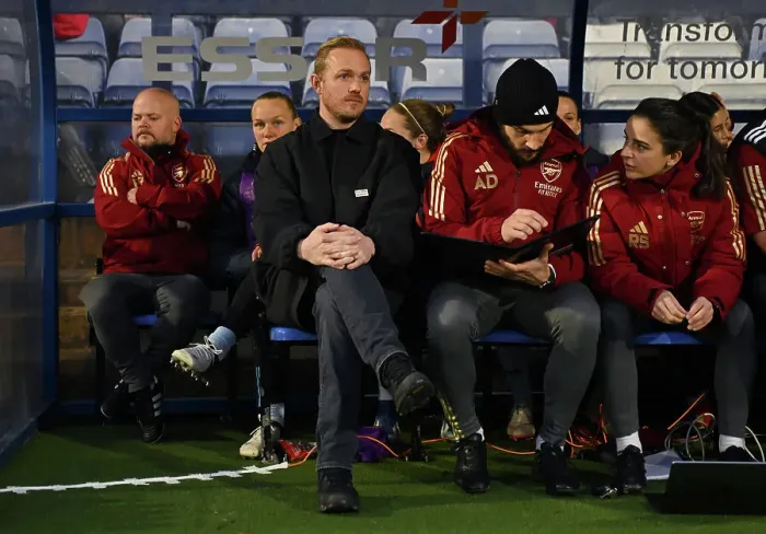 Framed Print : Arsenal's Jonas Eidevall Watches Liverpool vs Arsenal Women's Super League Clash Framed Print : Arsenal's Jonas Eidevall Watches Liverpool vs Arsenal Women's Super League Clash