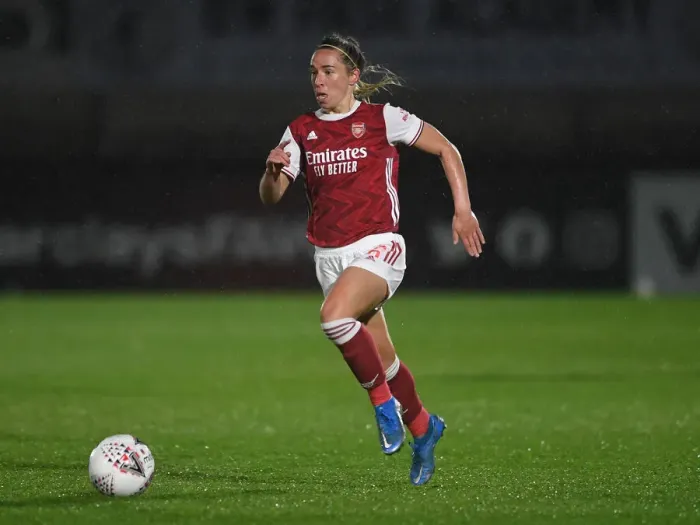 Framed Print : Arsenal's Jordan Nobbs in Action against West Ham United Women in FA WSL Match Amidst Empty Stands (2020-21) Framed Print : Arsenal's Jordan Nobbs in Action against West Ham United Women in FA WSL Match Amidst Empty Stands (2020-21)