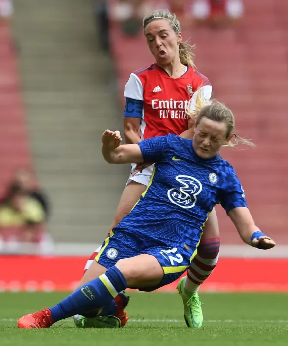 Framed Print : Arsenal's Jordan Nobbs Suffers Ankle Injury in Clash with Chelsea's Erin Cuthbert