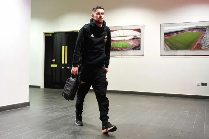 Framed Print : Arsenal's Jorginho Arrives at Emirates Stadium Ahead of Arsenal v Chelsea Clash (2022-23)