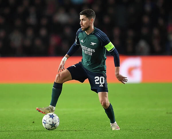 Arsenal's Jorginho Fights for Possession in PSV Eindhoven Clash - UEFA Champions League 2023 / 24