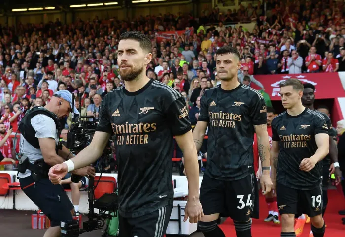 Framed Print : Arsenal's Jorginho Leads Team Out against Nottingham Forest in Premier League Showdown (2022-23) Framed Print : Arsenal's Jorginho Leads Team Out against Nottingham Forest in Premier League Showdown (2022-23)