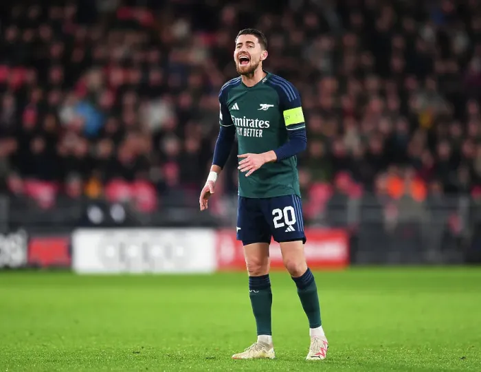 Framed Print : Arsenal's Jorginho Reacts During PSV Eindhoven Clash in 2023-24 UEFA Champions League