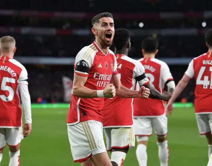 Framed Print : Arsenal's Jorginho Scores Brace: 2-0 Win Over Burnley in 2023-24 Premier League