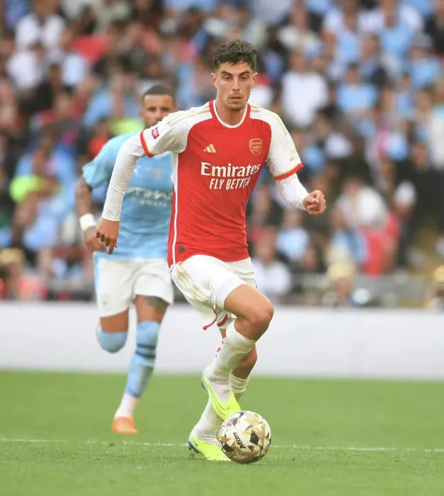Framed Print : Arsenal's Kai Havertz Faces Manchester City in FA Community Shield Showdown, 2023-24