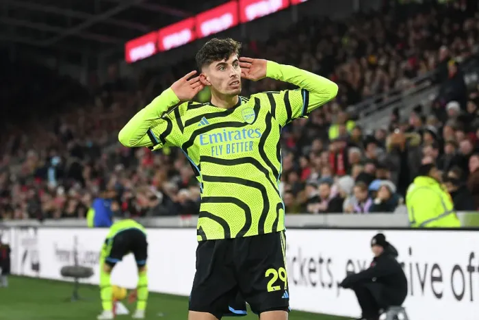 Framed Print : Arsenal's Kai Havertz Scores First Goal: Brentford vs Arsenal, Premier League 2023-24