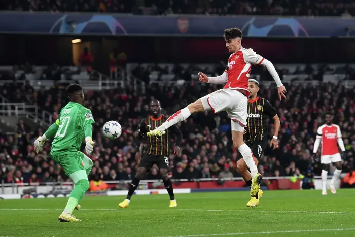 Framed Print : Arsenal's Kai Havertz Scores First Goal in Champions League Victory over RC Lens (2023-24)