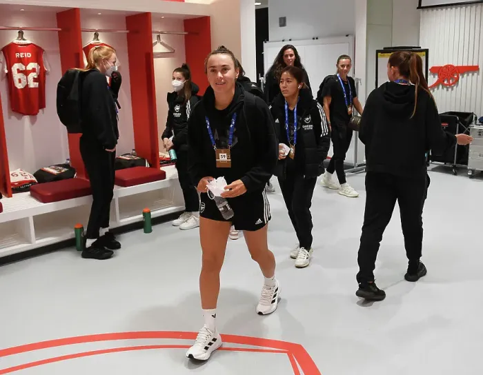 Framed Print : Arsenal's Kaylan Marckese Gears Up in Emirates Changing Room Ahead of Champions League Clash Framed Print : Arsenal's Kaylan Marckese Gears Up in Emirates Changing Room Ahead of Champions League Clash