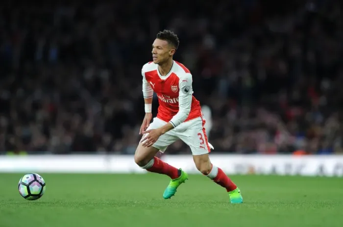 Framed Print : Arsenal's Kieran Gibbs in Action during the Arsenal vs. Leicester City Premier League Match, 2016-17