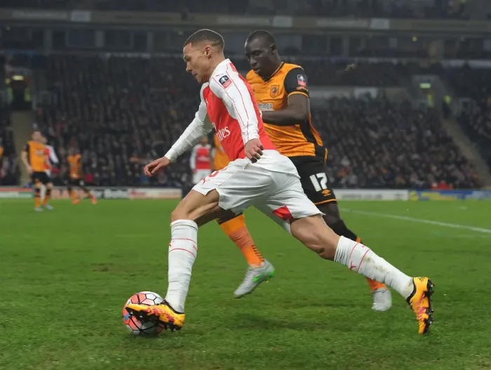 Framed Print : Arsenal's Kieran Gibbs in Action during FA Cup Fifth Round Replay vs Hull City
