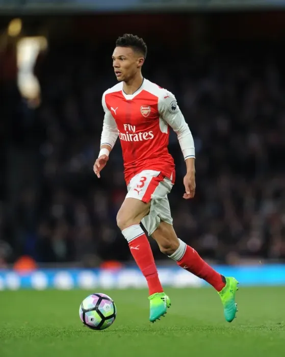 Framed Print : Arsenal's Kieran Gibbs in Action Against Leicester City, Premier League 2016-17