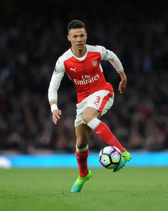 Framed Print : Arsenal's Kieran Gibbs in Action Against Leicester City (2016-17)