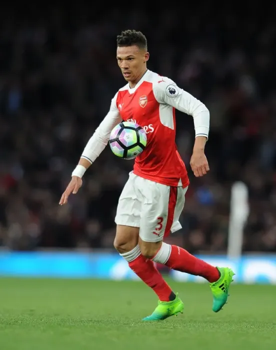 Framed Print : Arsenal's Kieran Gibbs in Action Against Leicester City (2016-17) Framed Print : Arsenal's Kieran Gibbs in Action Against Leicester City (2016-17)