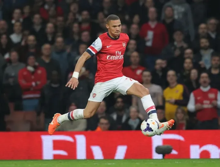 Framed Print : Arsenal's Kieran Gibbs in Action Against Manchester City (2013 / 14)