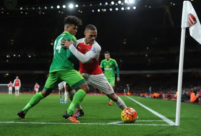Framed Print : Arsenal's Kieran Gibbs Battles DeAndre Yedlin in Intense Arsenal vs Sunderland Clash Framed Print : Arsenal's Kieran Gibbs Battles DeAndre Yedlin in Intense Arsenal vs Sunderland Clash