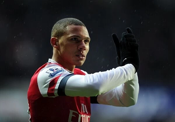 Arsenal's Kieran Gibbs Celebrates with Fans after Swansea Victory